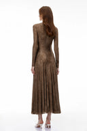 Raisa Brown Flocked Tulle Maxi Dress