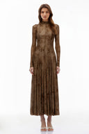 Raisa Brown Flocked Tulle Maxi Dress