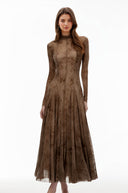 Raisa Brown Flocked Tulle Maxi Dress