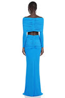 Tanais Blue Pleated Cape Crop Top & Skirt Set