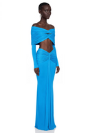 Tanais Blue Pleated Cape Crop Top & Skirt Set