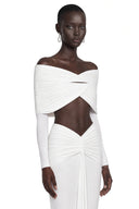 Tanais White Pleated Cape Crop Top & Skirt Set