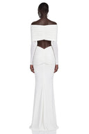 Tanais White Pleated Cape Crop Top & Skirt Set