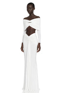 Tanais White Pleated Cape Crop Top & Skirt Set