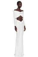 Tanais White Pleated Cape Crop Top & Skirt Set