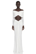 Tanais White Pleated Cape Crop Top & Skirt Set