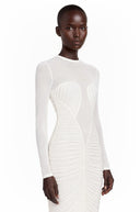 Melusine White Semi-Sheer Ruched Maxi Dress