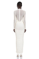 Melusine White Semi-Sheer Ruched Maxi Dress