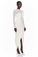 Melusine White Semi-Sheer Ruched Maxi Dress