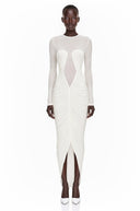Melusine White Semi-Sheer Ruched Maxi Dress