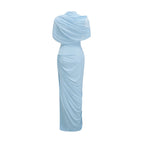 Liora Asymmetric Pleated Chiffon Maxi Dress in Baby Blue
