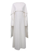 Serena White Pearl Embellished Cape Sleeve Maxi Gown
