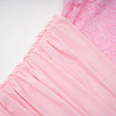 Adeline Pink Ribbon Detail Floral Lace Midi Dress - Aura Muse