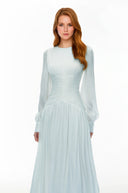 Allegra Green High Neck Glossy Ruched Maxi Dress - Aura Muse