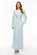 Allegra Green High Neck Glossy Ruched Maxi Dress - Aura Muse