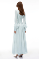 Allegra Green High Neck Glossy Ruched Maxi Dress - Aura Muse