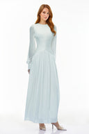Allegra Green High Neck Glossy Ruched Maxi Dress - Aura Muse