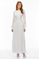 Allegra White High Neck Glossy Ruched Maxi Dress - Aura Muse