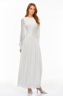 Allegra White High Neck Glossy Ruched Maxi Dress - Aura Muse