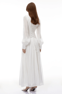 Allegra White High Neck Glossy Ruched Maxi Dress - Aura Muse
