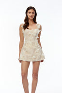 Althea Neutral Lace Mini Dress with 3D Florals - Aura Muse