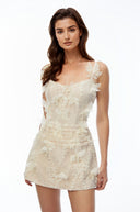 Althea Neutral Lace Mini Dress with 3D Florals - Aura Muse