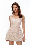 Althea Pink Lace Mini Dress with 3D Florals - Aura Muse