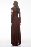 Amandine Brown Mock Neck Ruched Maxi Dress - Aura Muse