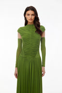 Amandine Green Mock Neck Ruched Maxi Dress - Aura Muse