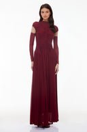 Amandine Red Mock Neck Ruched Maxi Dress - Aura Muse