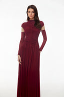 Amandine Red Mock Neck Ruched Maxi Dress - Aura Muse