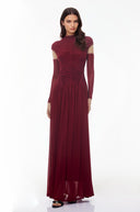 Amandine Red Mock Neck Ruched Maxi Dress - Aura Muse