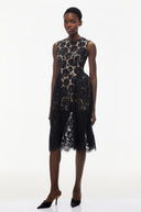 Anaïs Black Sleeveless Floral Lace Midi Dress - Aura Muse