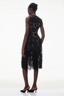 Anaïs Black Sleeveless Floral Lace Midi Dress - Aura Muse