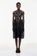 Anaïs Black Sleeveless Floral Lace Midi Dress - Aura Muse