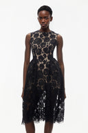 Anaïs Black Sleeveless Floral Lace Midi Dress - Aura Muse