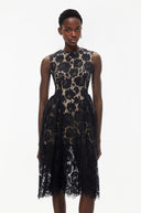 Anaïs Black Sleeveless Floral Lace Midi Dress - Aura Muse