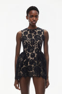 Anaïs Black Sleeveless Floral Lace Mini Dress - Aura Muse