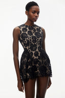 Anaïs Black Sleeveless Floral Lace Mini Dress - Aura Muse
