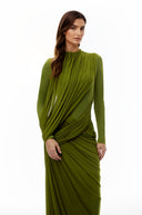 Anastasiya Green Asymmetrical Ruched Maxi Dress - Aura Muse