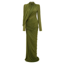 Anastasiya Green Asymmetrical Ruched Maxi Dress - Aura Muse