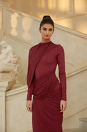 Anastasiya Red Asymmetrical Ruched Maxi Dress - Aura Muse