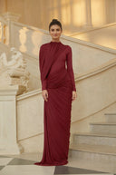 Anastasiya Red Asymmetrical Ruched Maxi Dress - Aura Muse