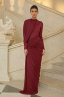 Anastasiya Red Asymmetrical Ruched Maxi Dress - Aura Muse
