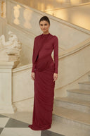 Anastasiya Red Asymmetrical Ruched Maxi Dress - Aura Muse