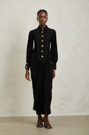 Andrea Black Gathered Draped Maxi Dress - Aura Muse