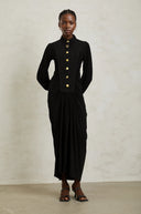 Andrea Black Gathered Draped Maxi Dress - Aura Muse