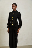 Andrea Black Gathered Draped Maxi Dress - Aura Muse