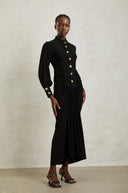 Andrea Black Gathered Draped Maxi Dress - Aura Muse