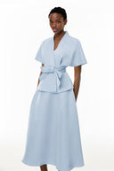 Annick Blue Self - Tie Blouse & Skirt Set - Aura Muse